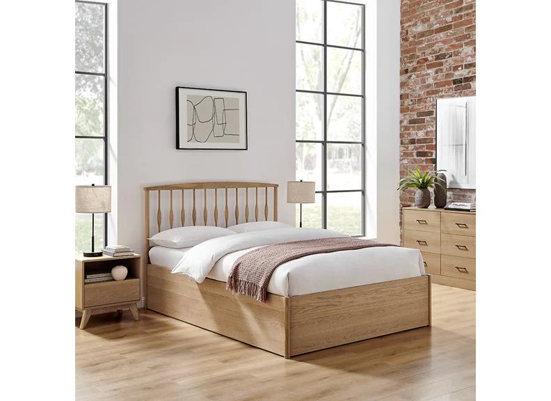Estrie Oak Storage Bedframe – Ottoman Design with Sprung Slatted Base - Image 3