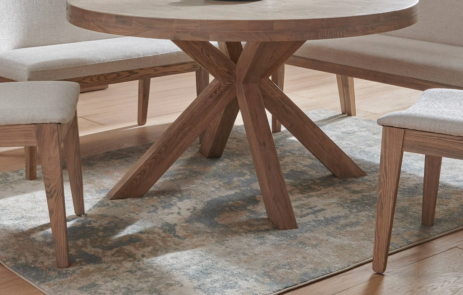 Falun Round Dining Set with Corner Bench & Chairs – Smoked Oak Finish - Image 3