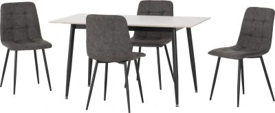 Fenton Dining Set – White Table with Dark Grey Suede Chairs (X4 CHAIRS)