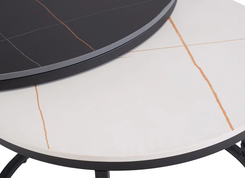 Ferrante Round Nesting Coffee Tables Set – Black & White Stone Effect with Gold Inlays - Image 2