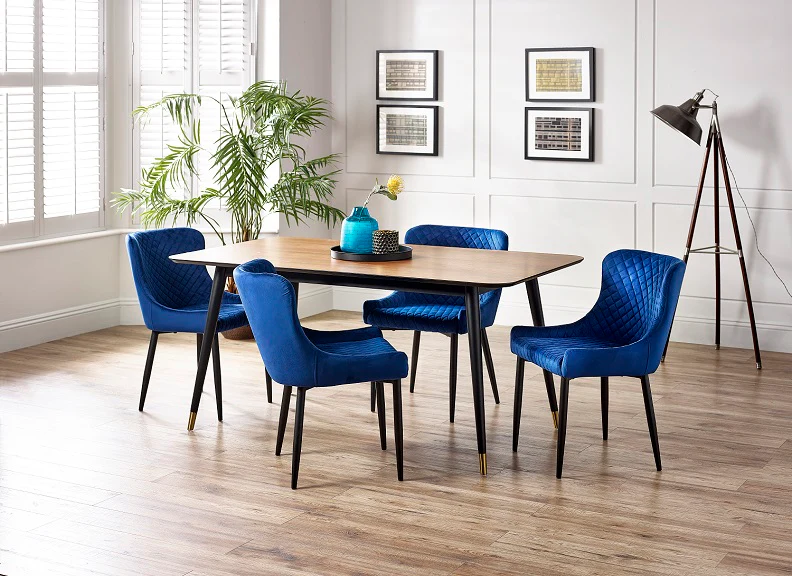 Findlay Rectangular Dining Table & Luxe Chair Set – Walnut Top with 4 Velvet Chairs
