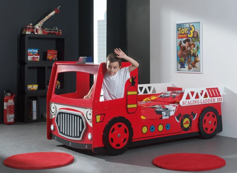Fire Truck Bed – Red Single Bed with Decorative Design - Image 2