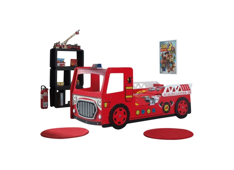 Fire Truck Bed – Red Single Bed with Decorative Design - Image 3