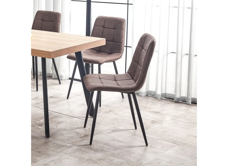 Fredrik Round Dining Set – Marble Effect Table with Six Faux Suede Chairs - Image 11