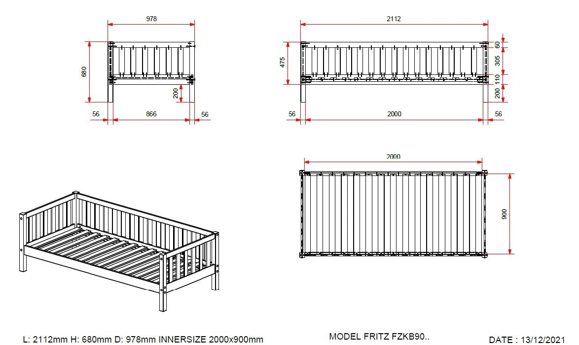 FRITZ Cabin Bed – Solid Pine 90x200 cm with Slatted Design (90) - Image 3
