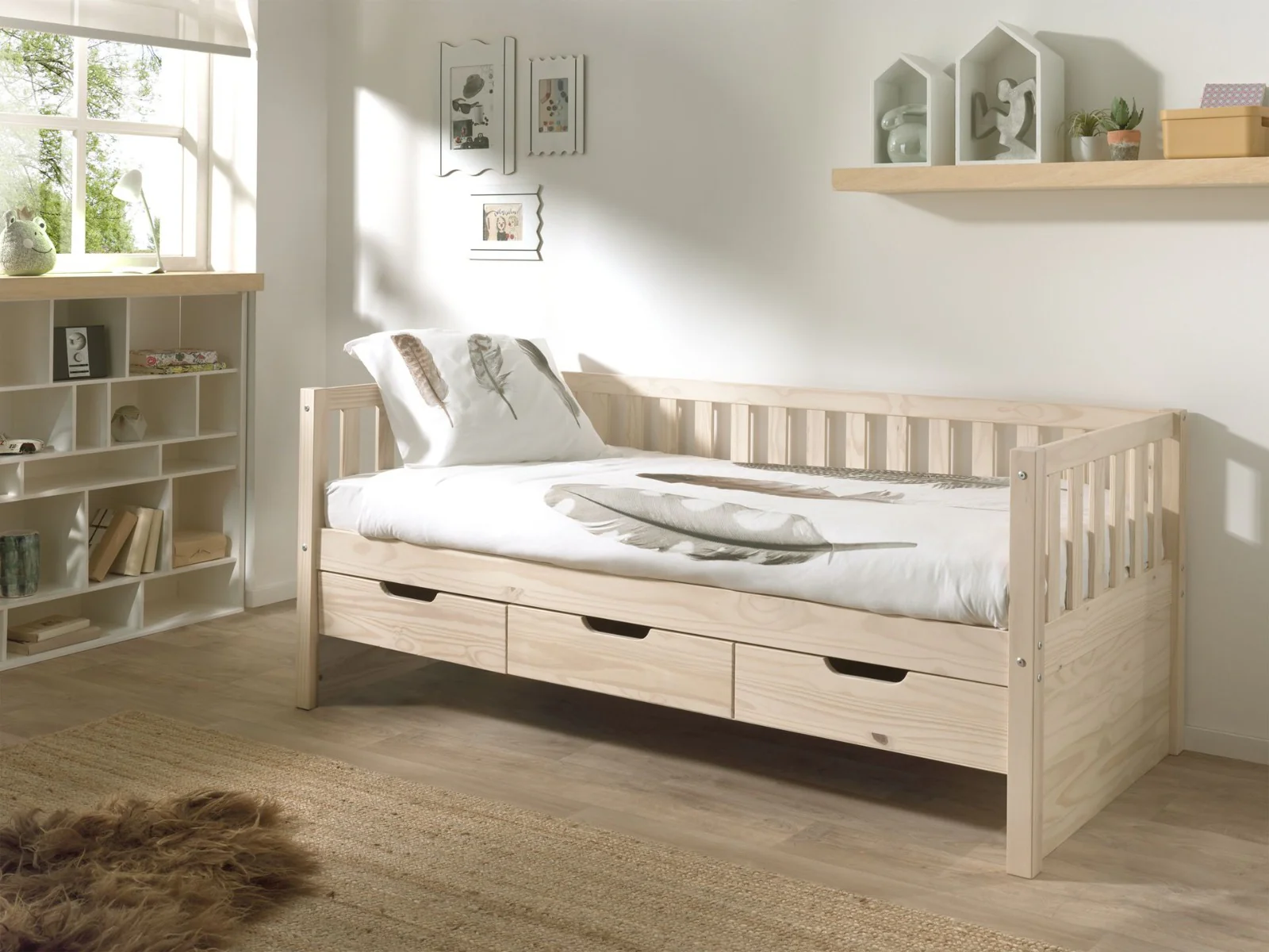 FRITZ Cabin Bed – 90x200cm Solid Pine with Storage Drawers (91)