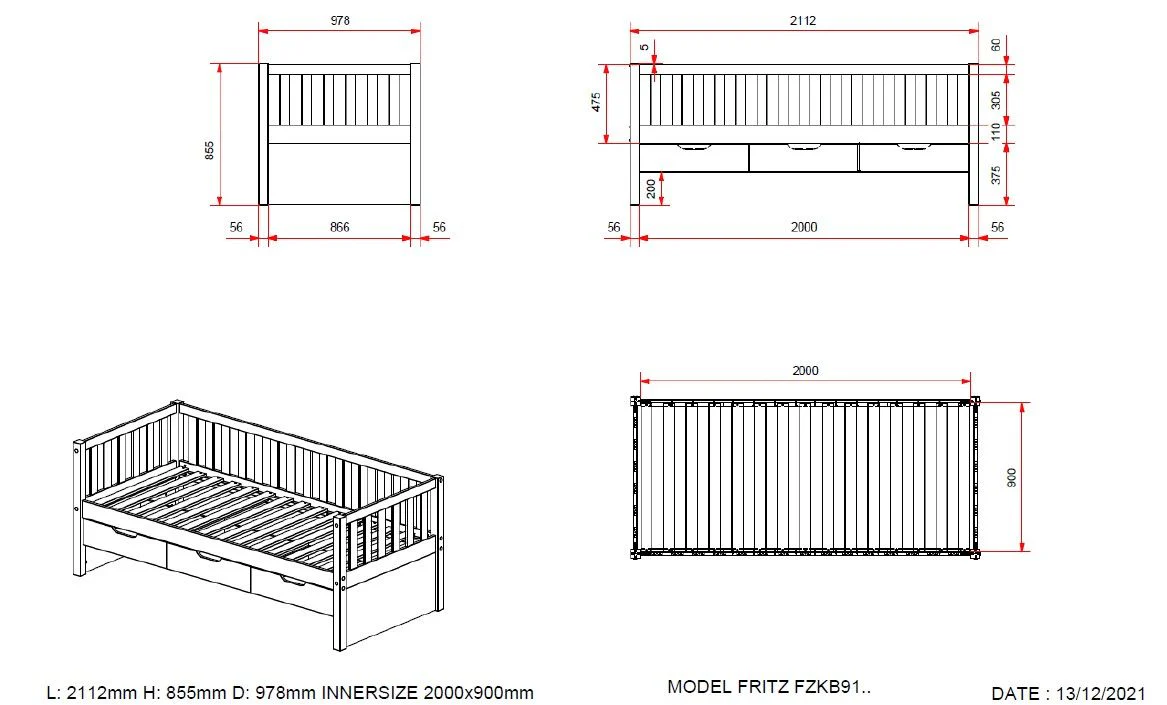 FRITZ Cabin Bed – 90x200cm Solid Pine with Storage Drawers (91) - Image 4