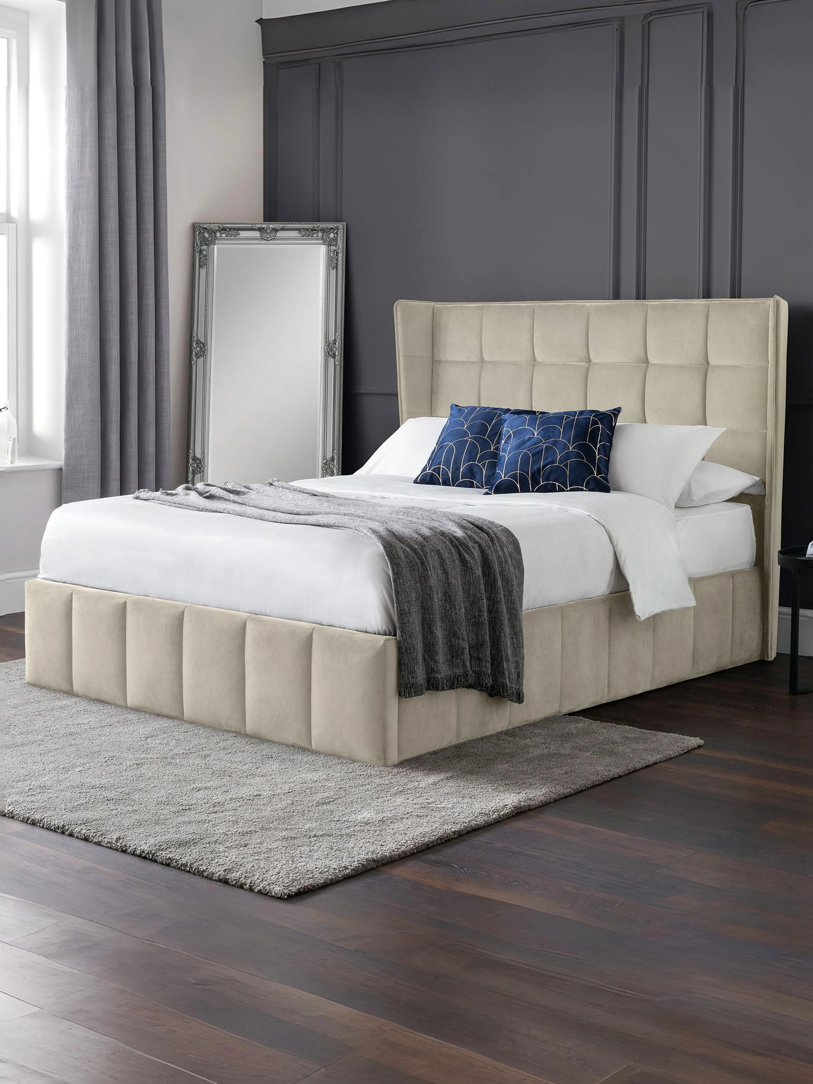 Gatsby Cream Velvet 150cm King Ottoman Storage Bed