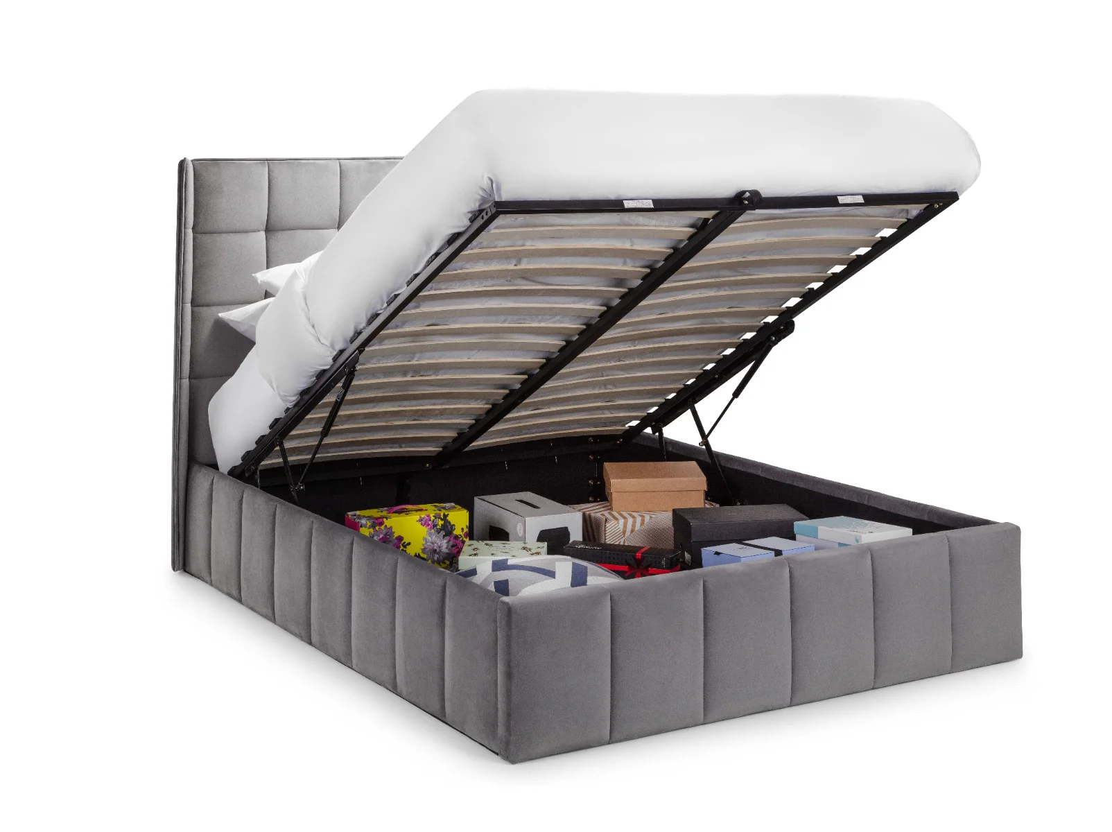 Gatsby King Size Storage Ottoman Bed – Light Grey Velvet - Image 7