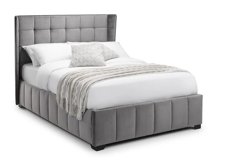 Gatsby Velvet Bed – Winged Headboard in Grey Fabric - Image 2