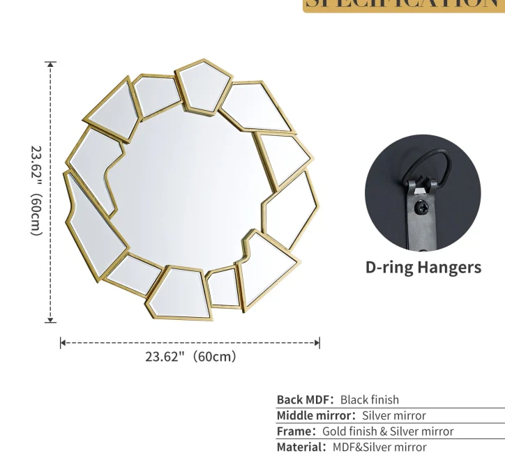 GD002 Geometric Mirror – 60x60cm with Gold Framing - Image 3
