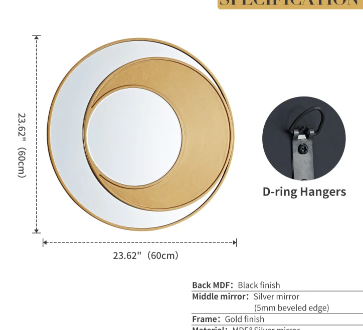 GD004 Circular Mirror – 60x60cm with Gold Frame - Image 3