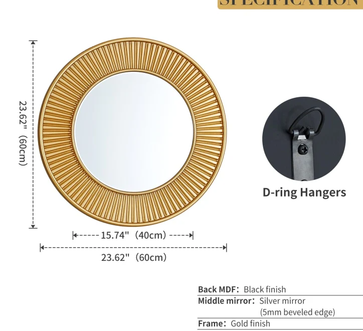 GD005 Circular Mirror – Gold Framed 60x60cm - Image 3