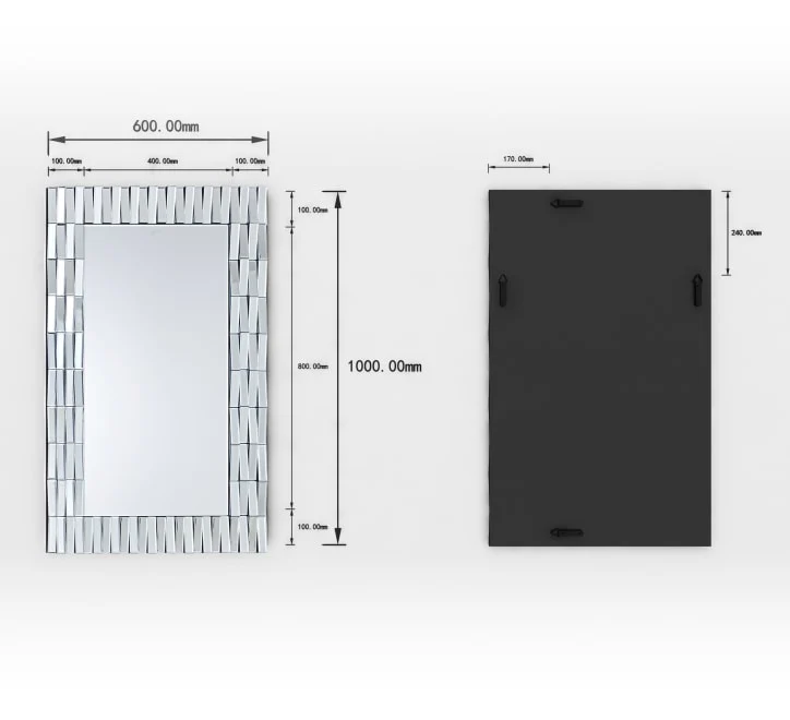 GD008 Mirror – Rectangular 100x60cm with 3D Border Design - Image 4