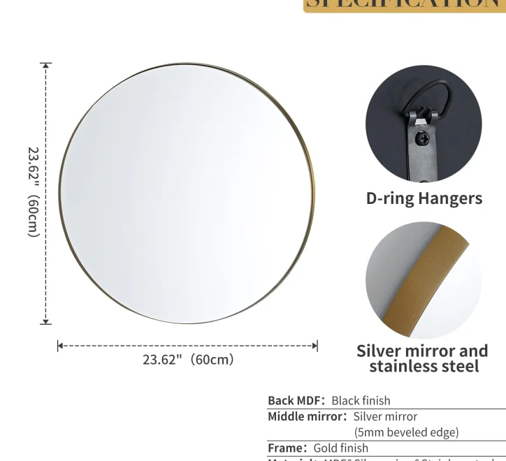 GD010 Circular Mirror – 60x60cm Gold Framed - Image 3