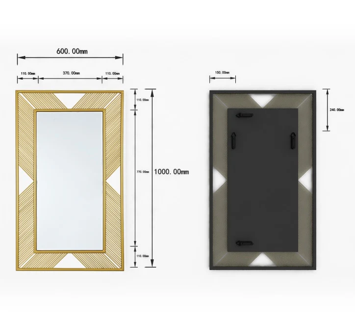 GD015 Mirror – 100x60cm Rectangular Design with Golden Bars - Image 4