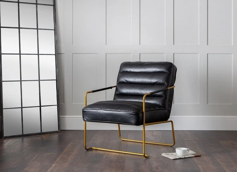 Giorgio Black Occasional Chair – Faux Leather with Gold Frame