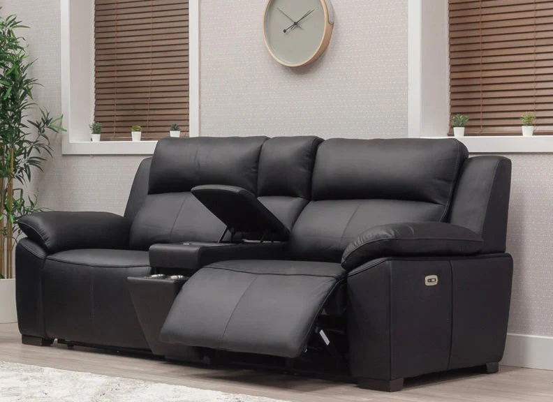 Griffin Black Full Leather Power Recliner 2.5 Seater Sofa - Optional Charging Console