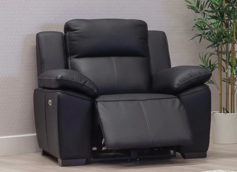 Griffin Black Full Leather Power Recliner 2.5 Seater + Single Seater Sofa Group - Optional Charging Console - Image 7
