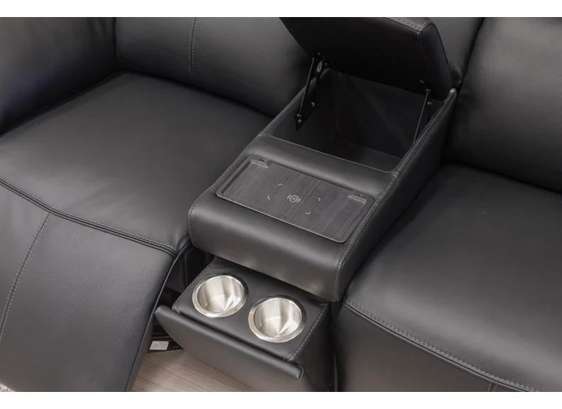 Griffin Black Full Leather Power Recliner 2 Seat Sofa - Optional Charging Console - Image 5