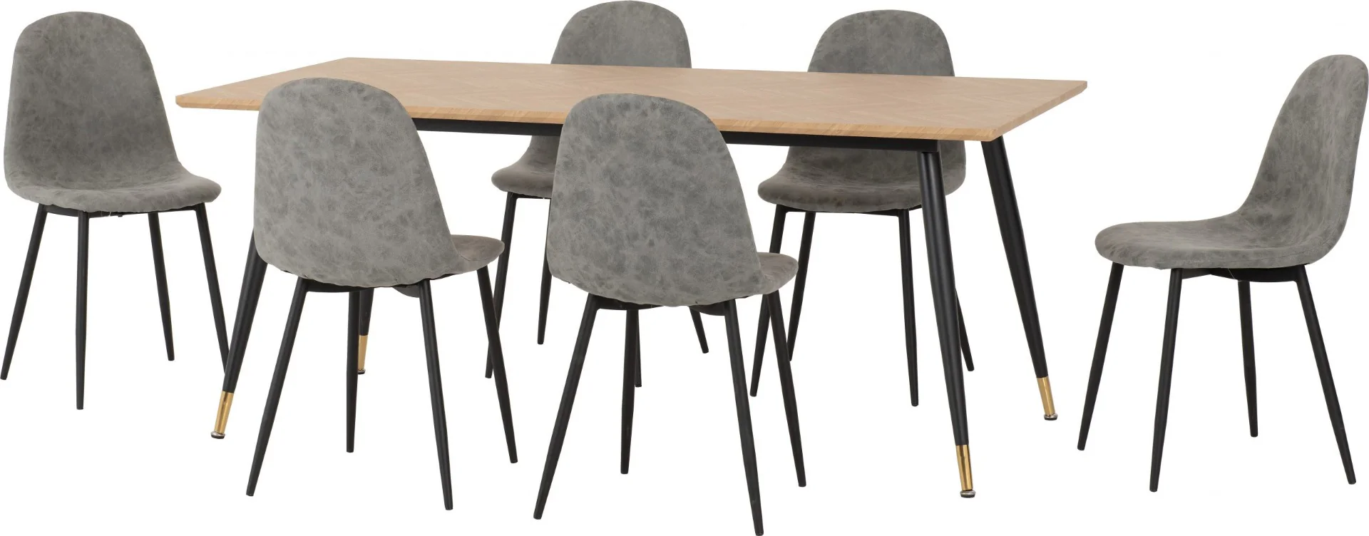 Hamilton Large Dining Set with Athens Chairs in Medium Oak Effect - Black & Grey Faux Leather - Image 3
