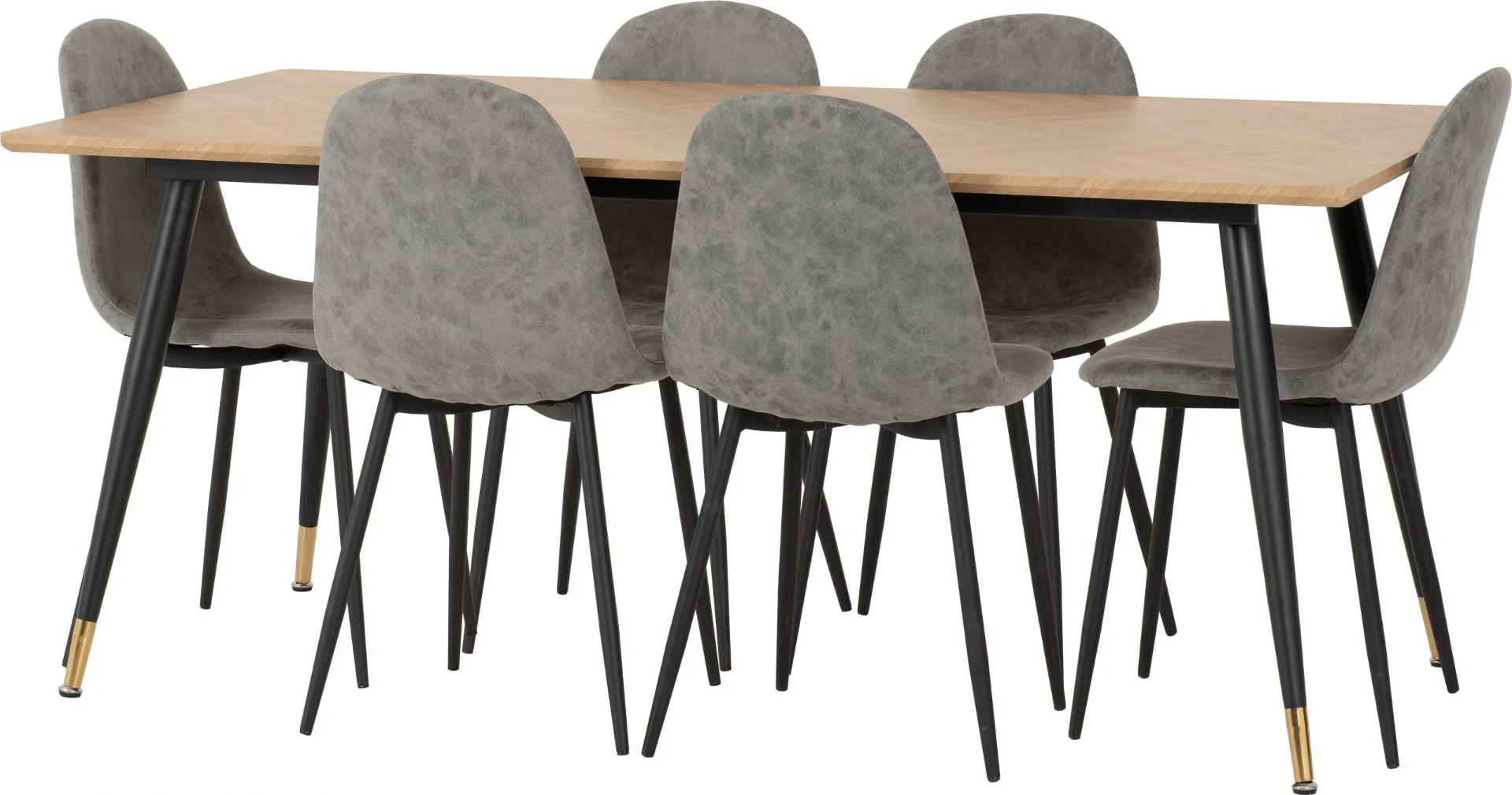 Hamilton Large Dining Set with Athens Chairs in Medium Oak Effect - Black & Grey Faux Leather - Image 4