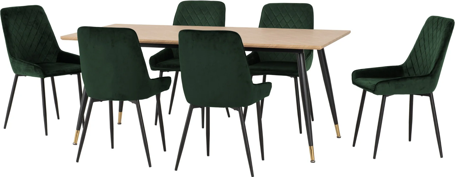 Hamilton Large Dining Set with Avery Chairs – Medium Oak Effect Table and Emerald Green Velvet - Image 2