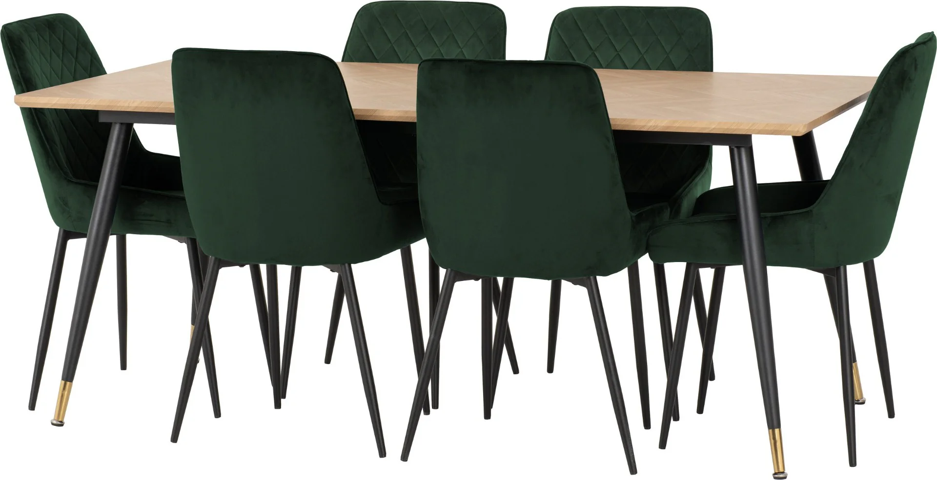 Hamilton Large Dining Set with Avery Chairs – Medium Oak Effect Table and Emerald Green Velvet - Image 3