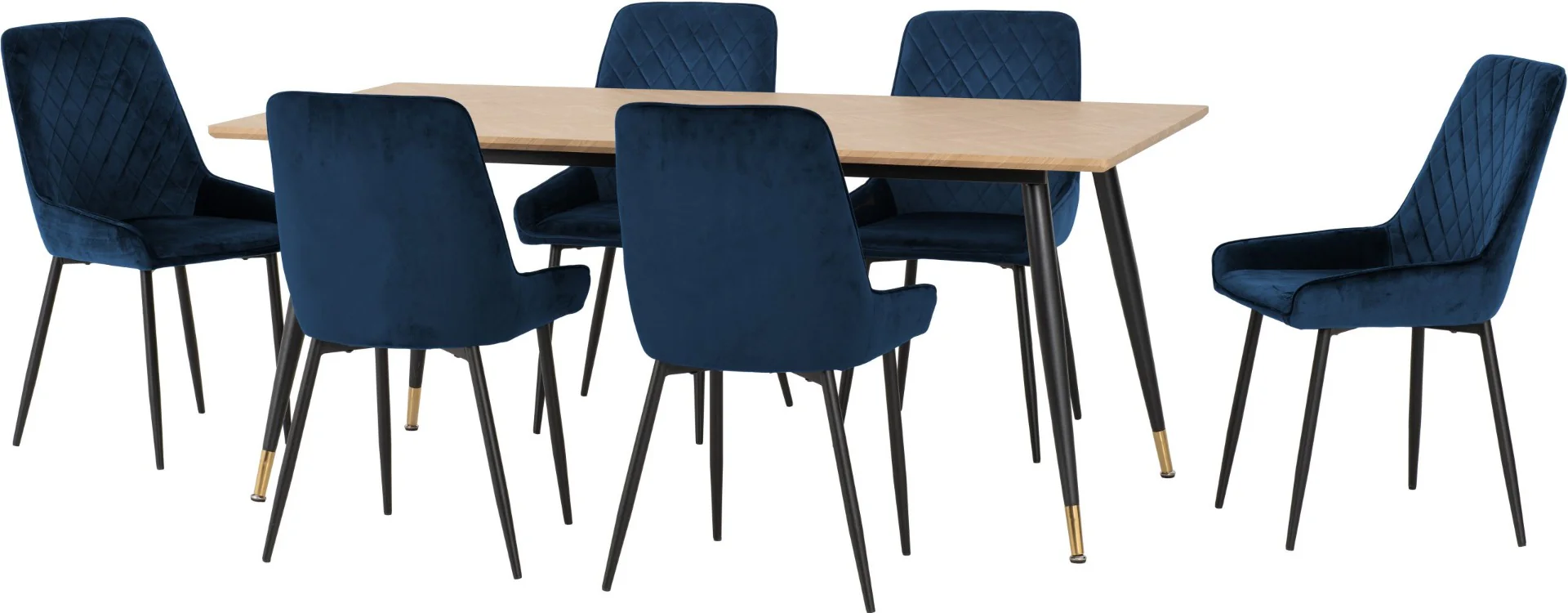 Hamilton Large Dining Set with Avery Chairs – Medium Oak Effect Table & Sapphire Blue Velvet - Image 4