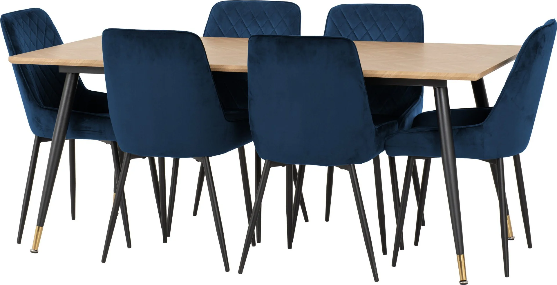 Hamilton Large Dining Set with Avery Chairs – Medium Oak Effect Table & Sapphire Blue Velvet - Image 5
