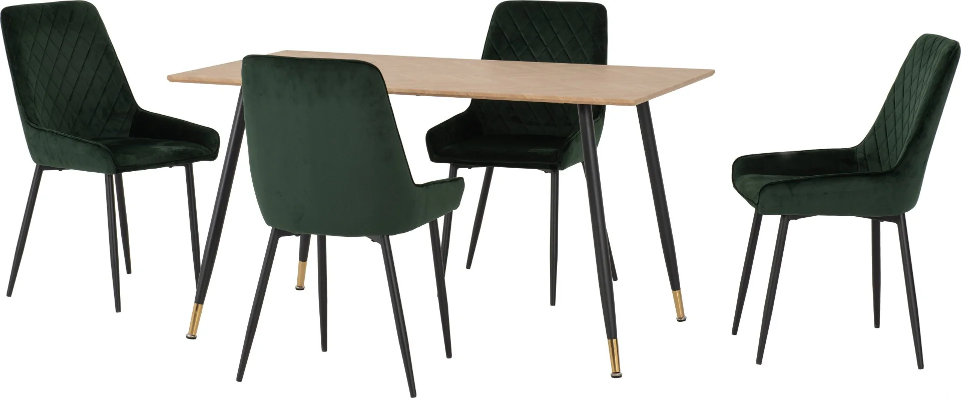 Hamilton Medium Dining Set with Avery Chairs in Medium Oak Effect - Black & Emerald Green Velvet - Image 2