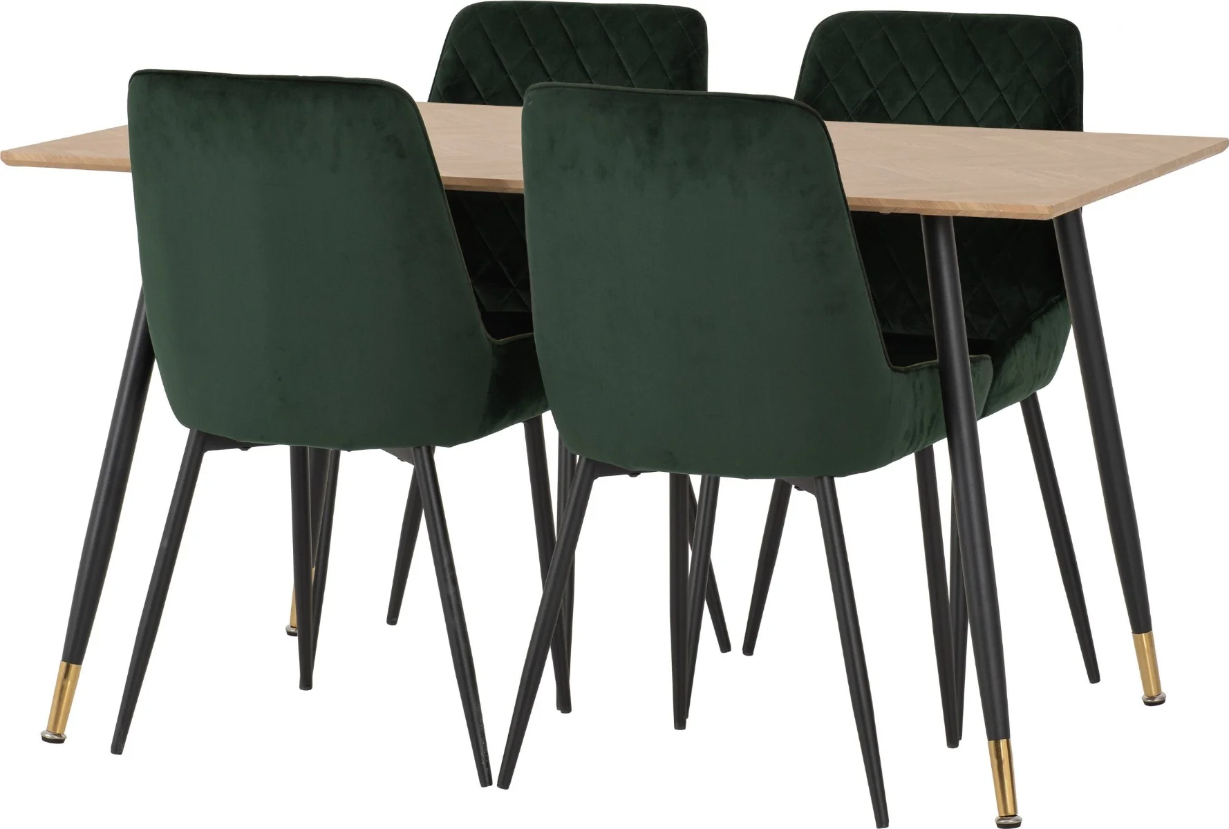 Hamilton Medium Dining Set with Avery Chairs in Medium Oak Effect - Black & Emerald Green Velvet - Image 3