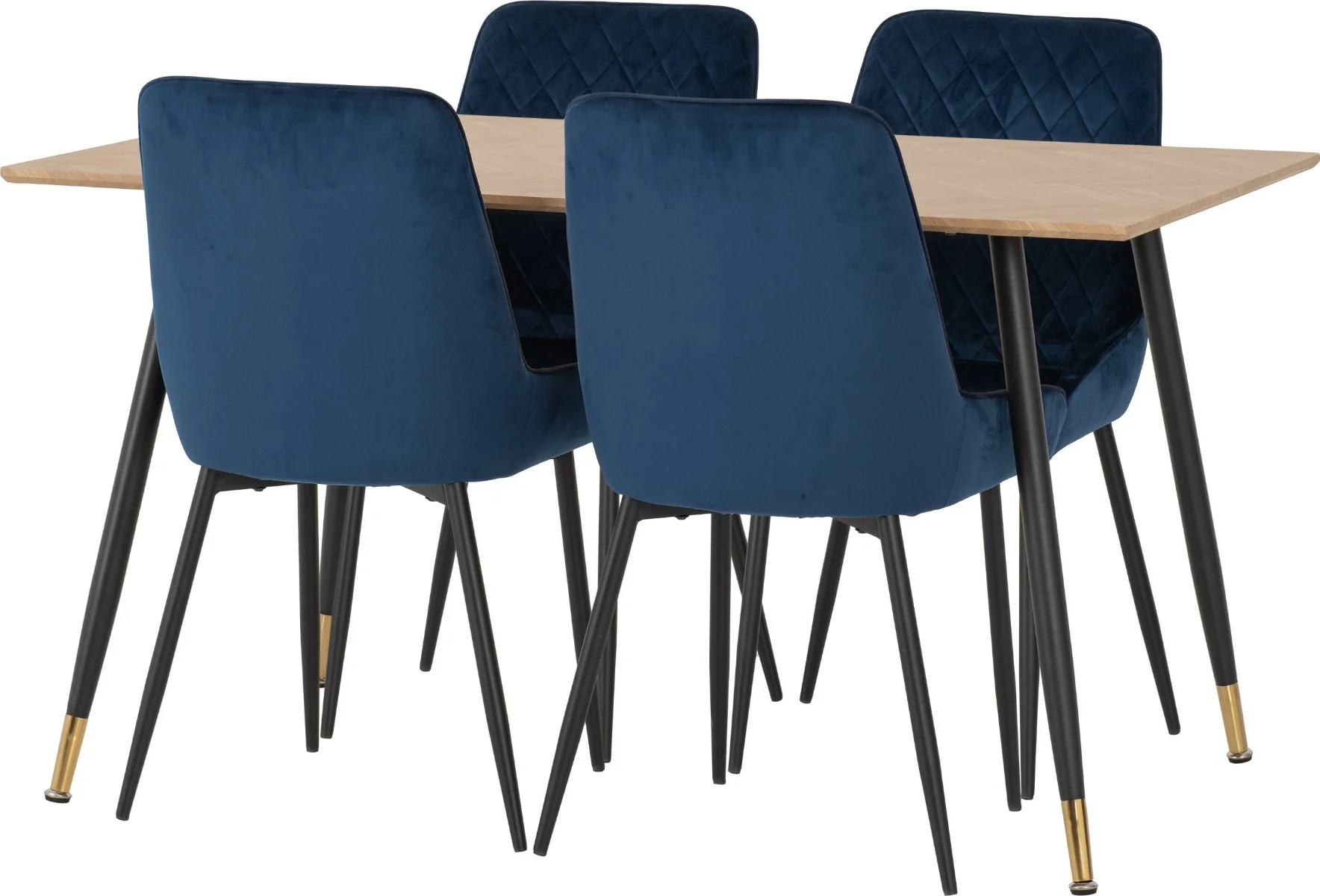 Hamilton Medium Dining Set with Avery Chairs in Medium Oak Effect - Black & Sapphire Blue Velvet - Image 2