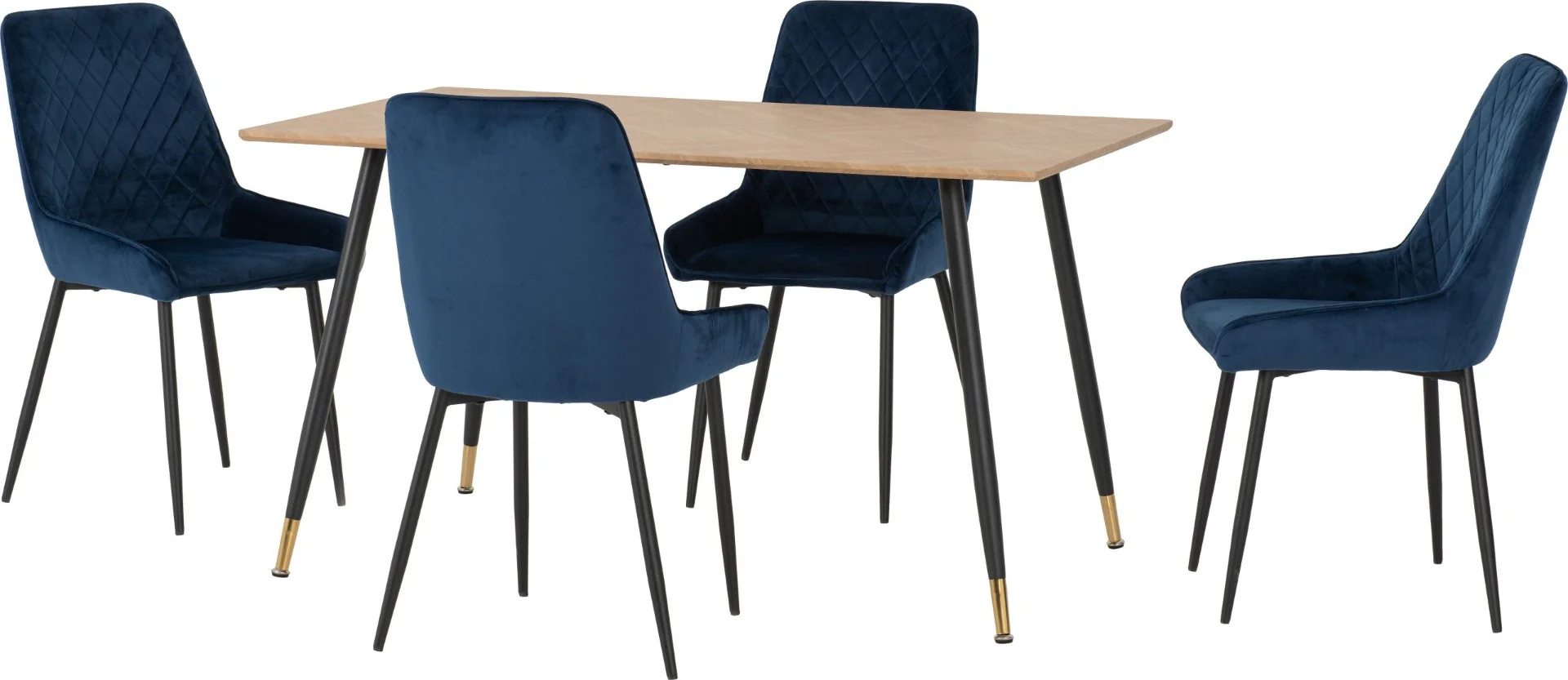 Hamilton Medium Dining Set with Avery Chairs in Medium Oak Effect - Black & Sapphire Blue Velvet - Image 3