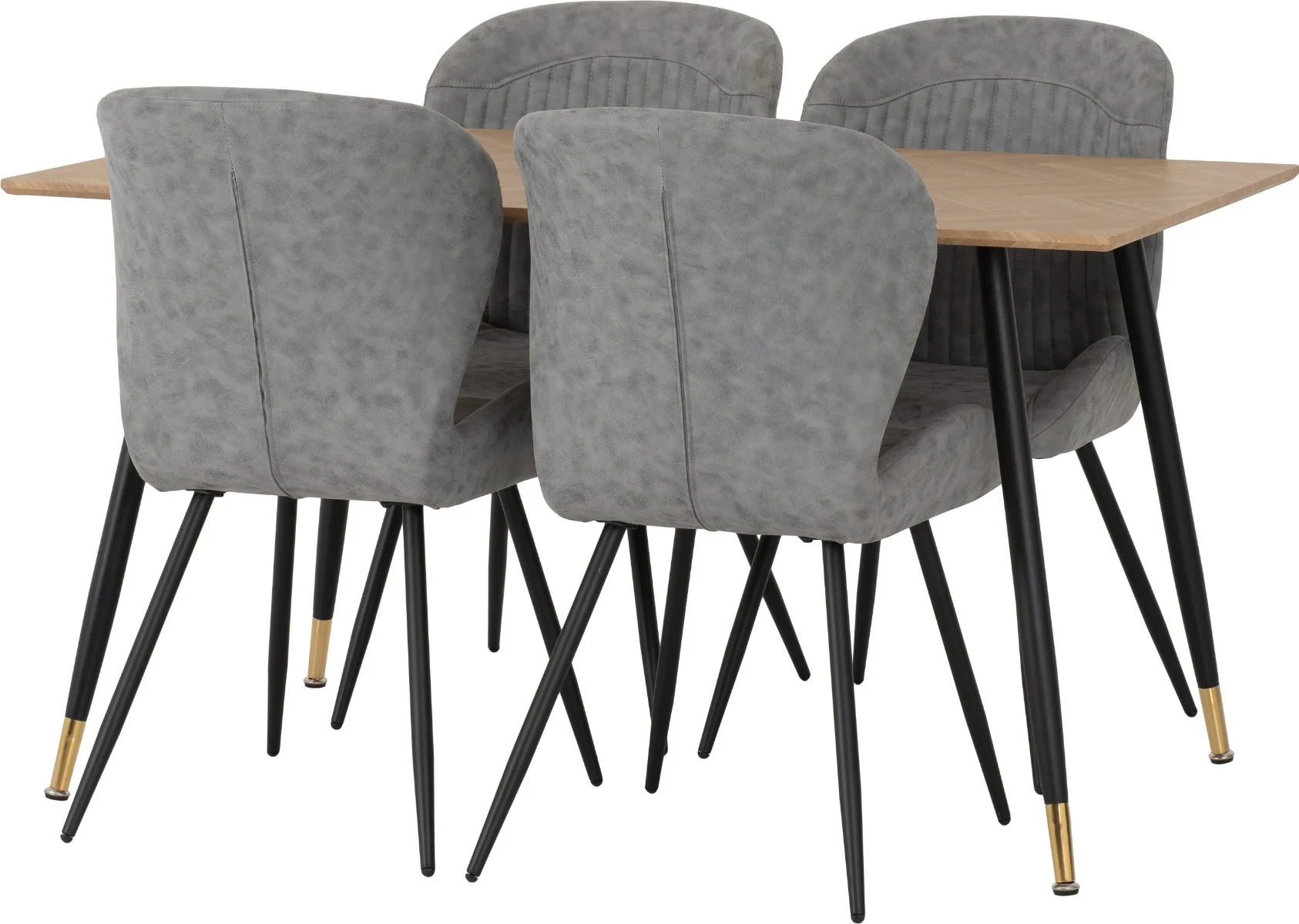 Hamilton Medium Dining Set – Medium Oak Effect Table with Quebec Chairs in Grey Faux Leather - Image 3