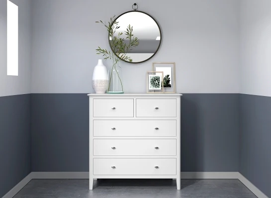 Hampstead White Chest of Drawers - 2 Large & 3 Small Drawers