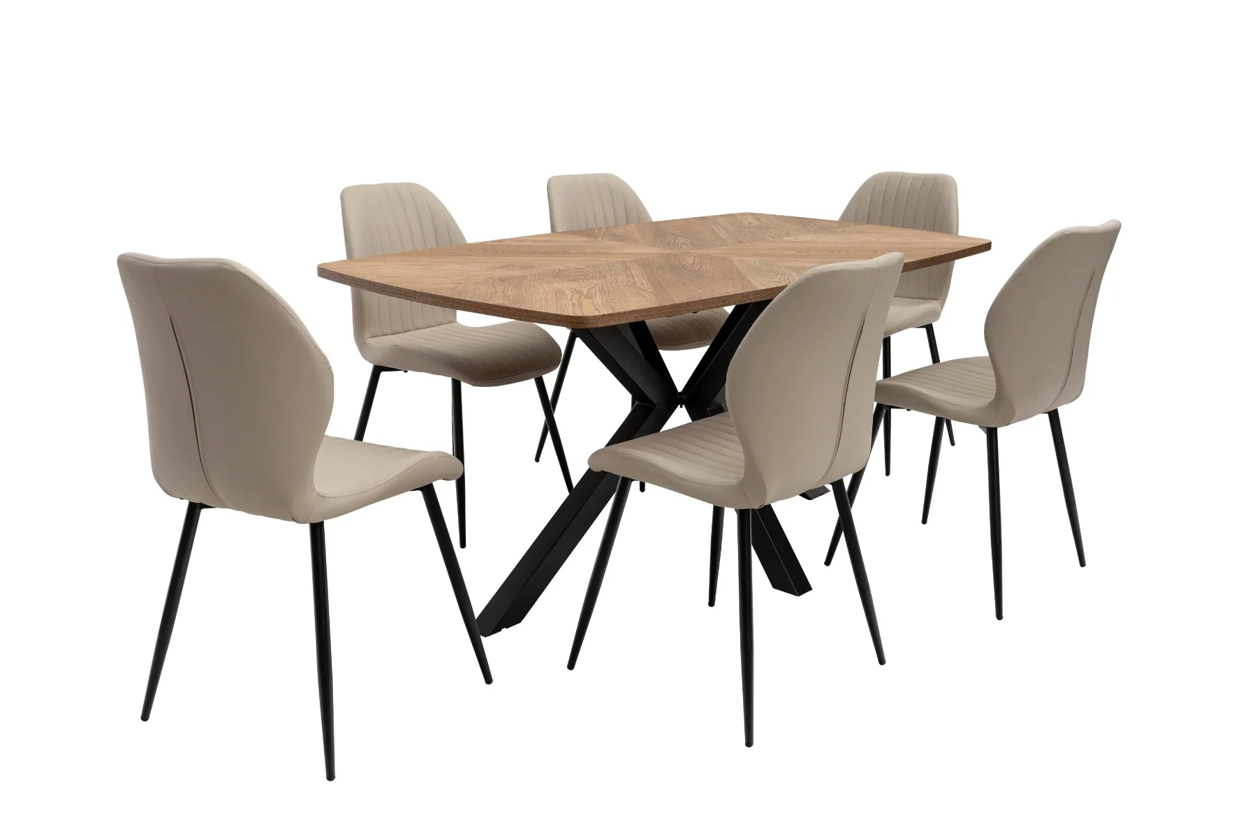 Hampton Medium Oak Veneer 1.6m Dining Table – Symmetrical Inlay with X-Frame Black Base - Image 7