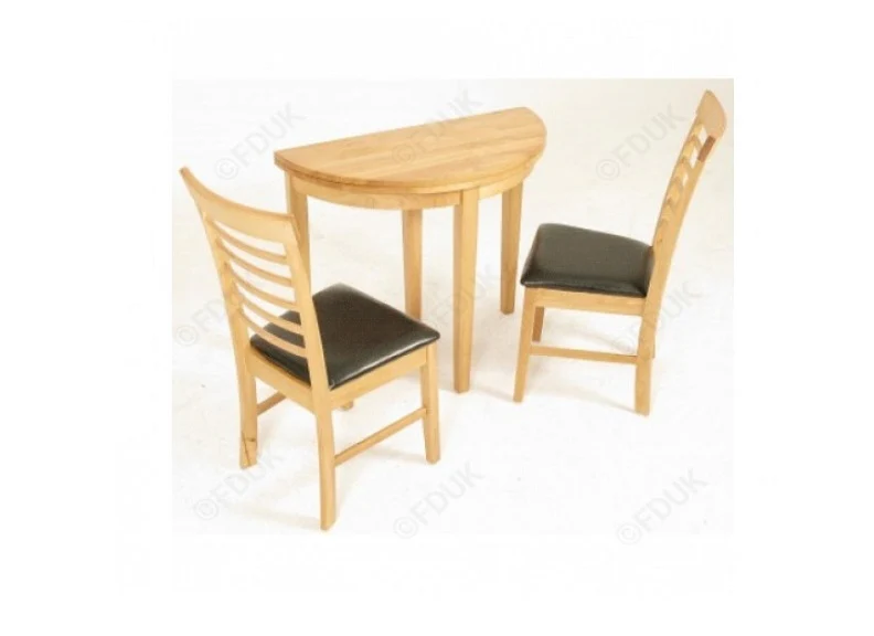 Hanover Oak Half Moon Dining Set – Foldable Table with 2 Black Faux Leather Chairs - Image 3