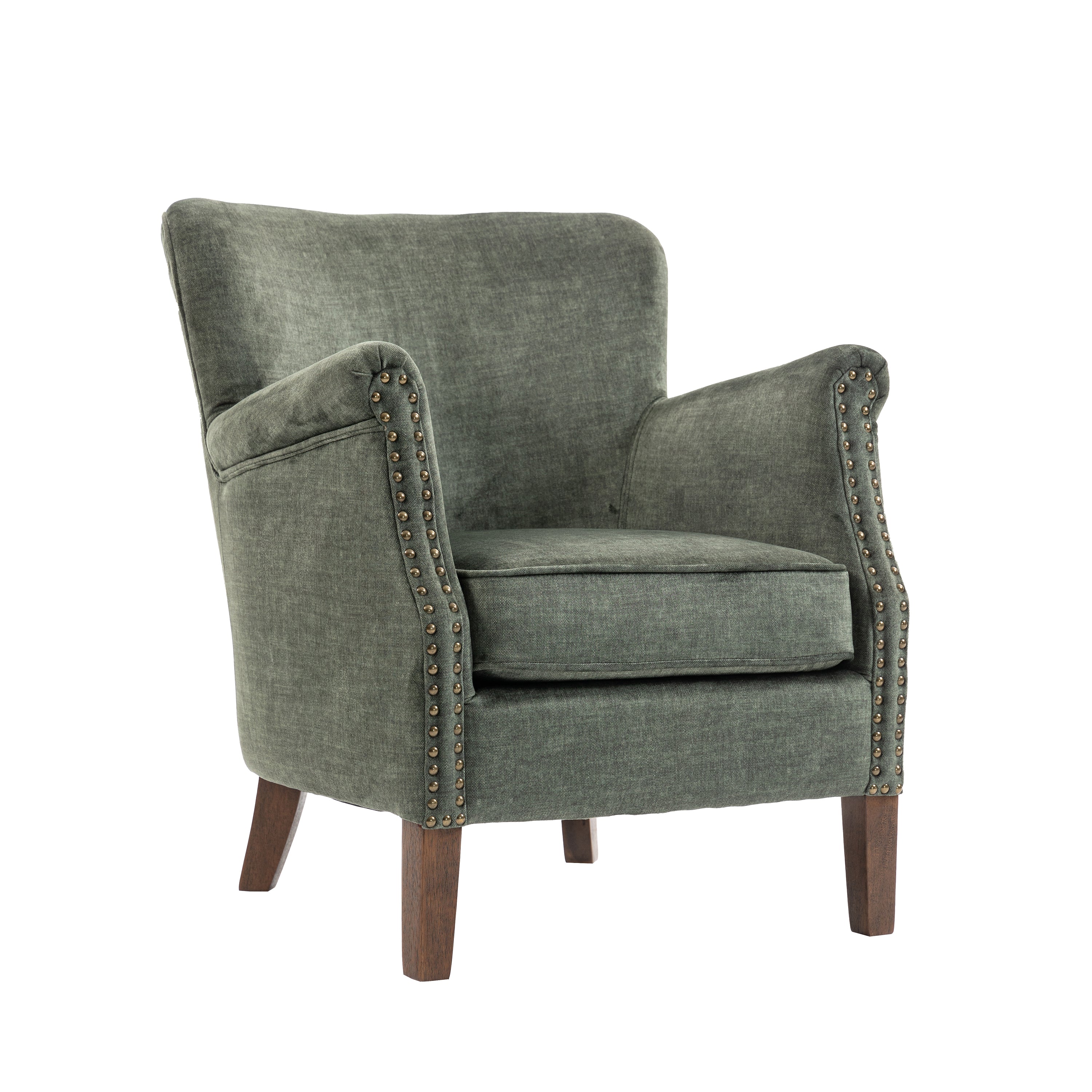 Harlow Armchair – Vogue Winter Moss with Brass Studding - Image 4