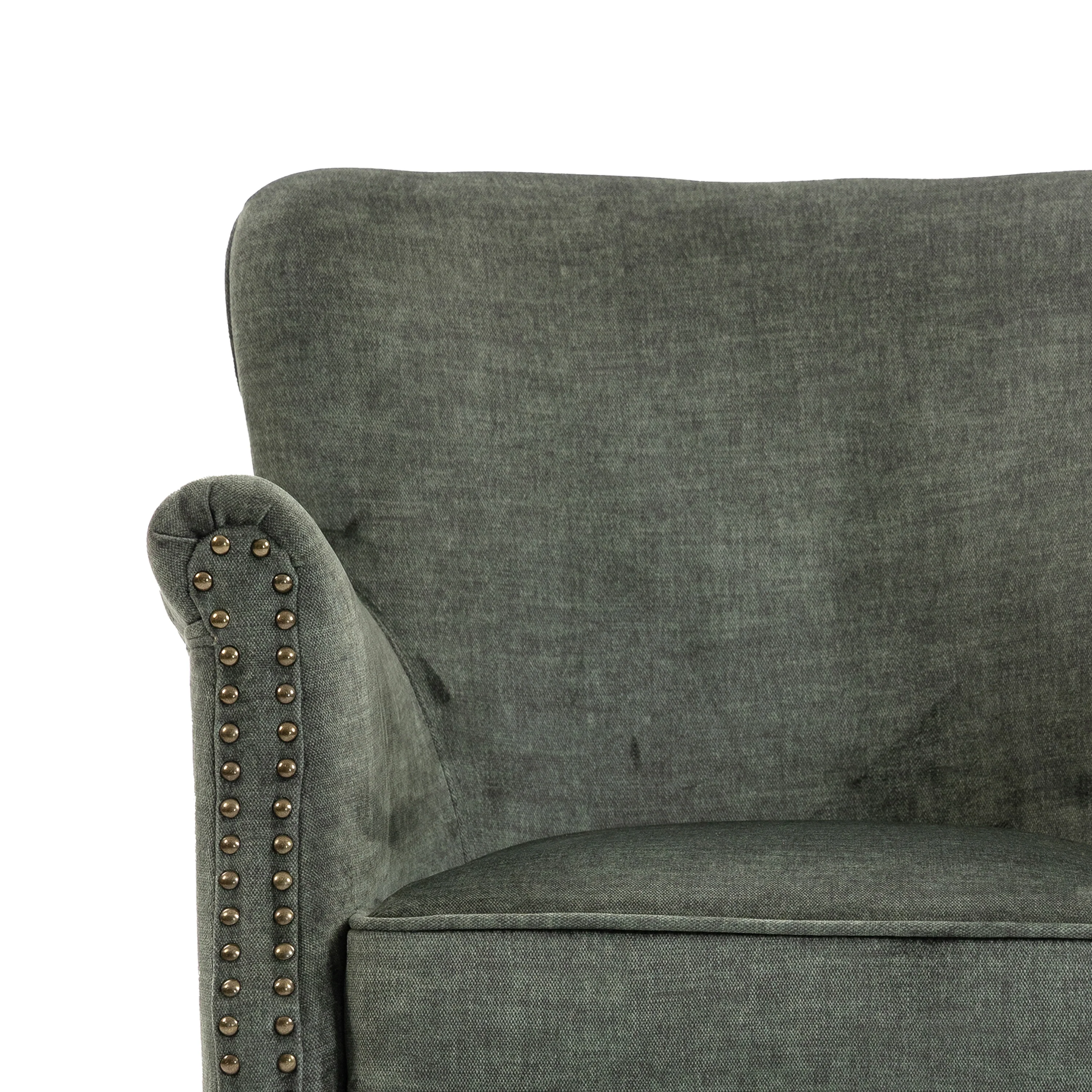 Harlow Armchair – Vogue Winter Moss with Brass Studding - Image 7