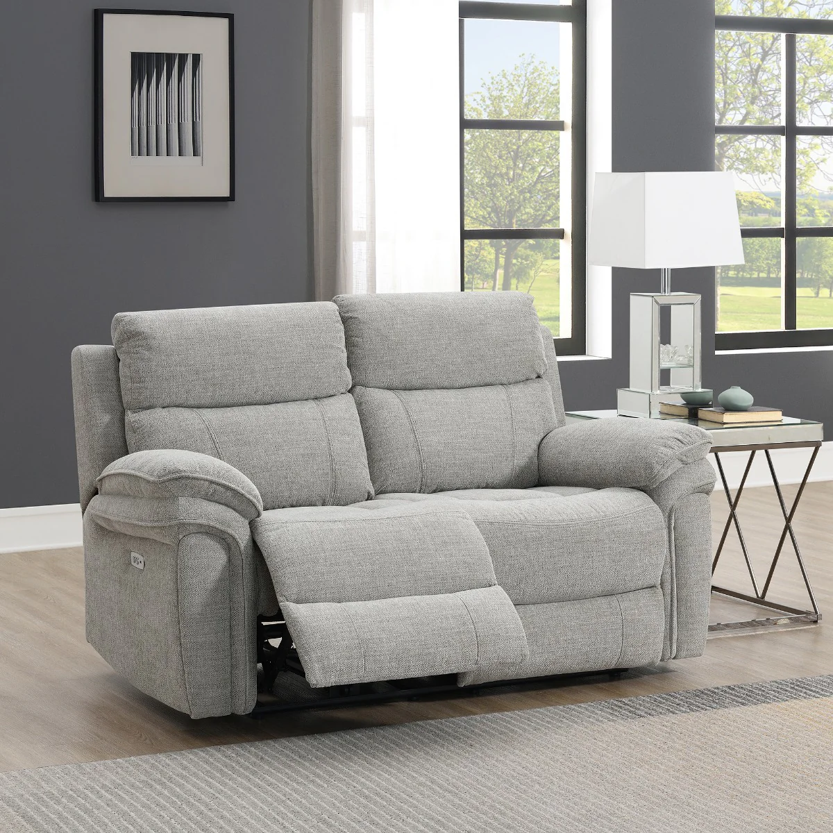 Harrow 2 Seater Electric Recliner – Light Grey with USB Port