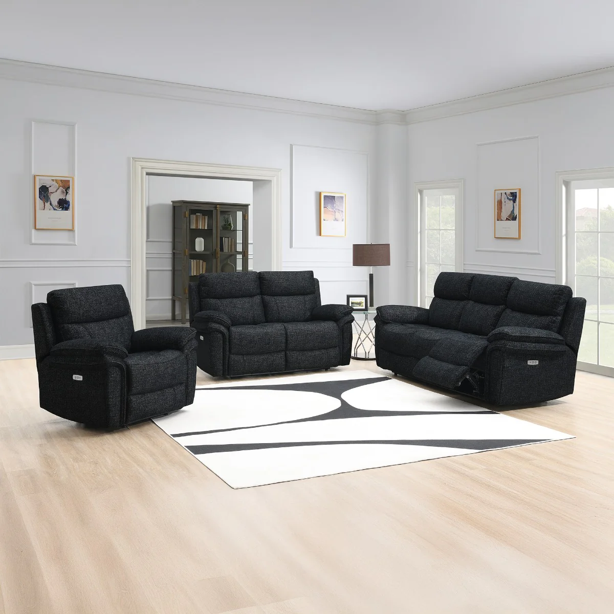 Harrow 3+1+1 Suite Black – Electric Reclining Comfort with USB Port (Electric)
