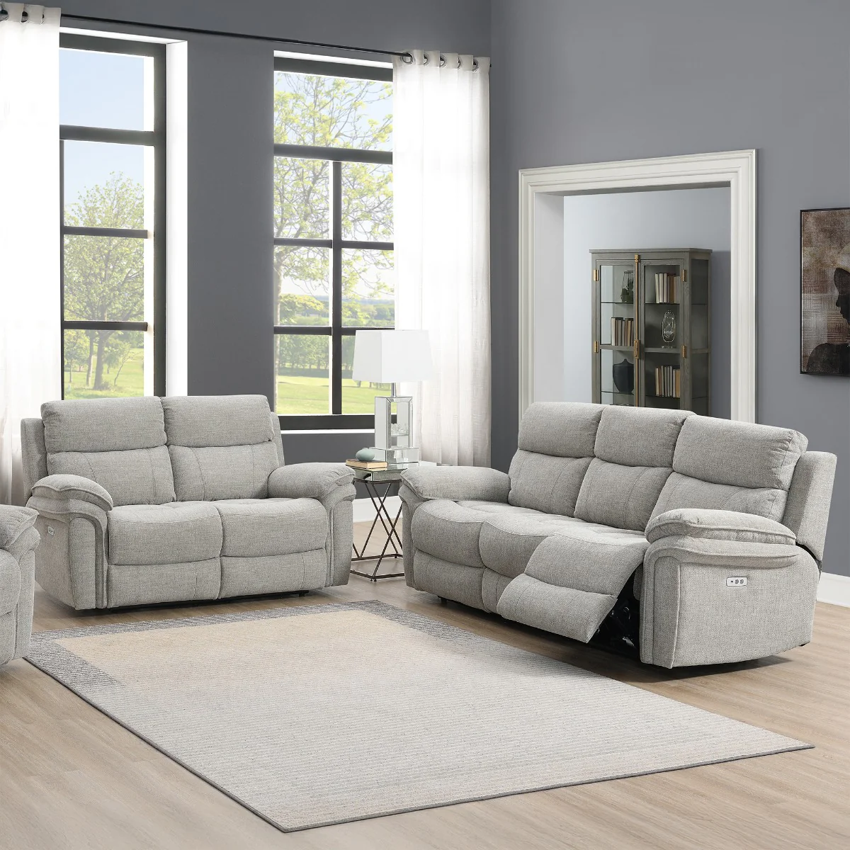 Harrow 3+2 Suite Light Grey – Electric Reclining Sofa with USB Port (Electric)