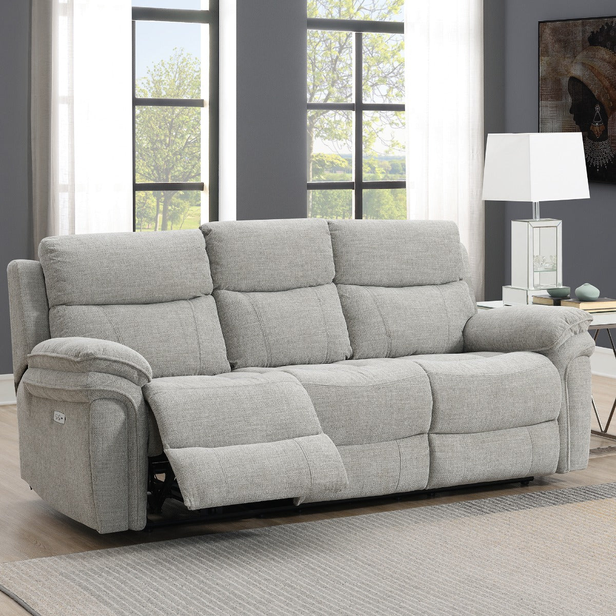 Harrow 3 Seater Electric Recliner – Light Grey with USB Port - Image 2