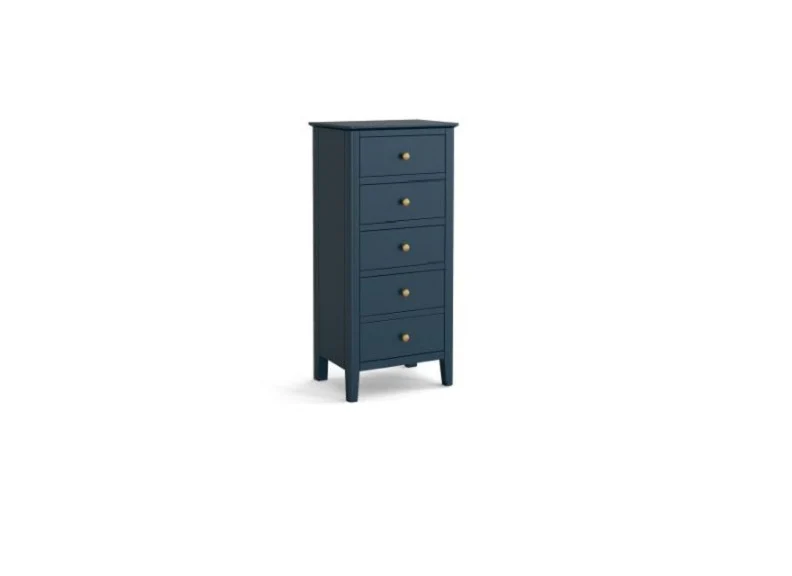 Harrowgate Five Drawer Tallboy – Midnight Blue with Gold Knobs (Pre-Order Only)