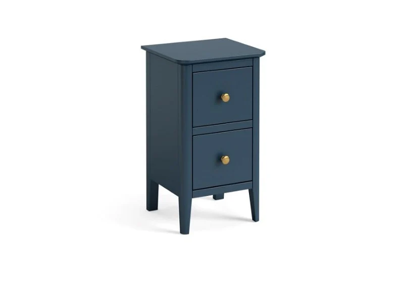 Harrowgate Two Drawer Narrow Bedside – Midnight Blue with Gold Effect Knobs