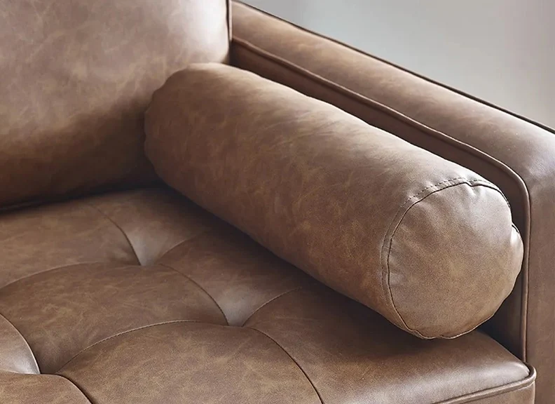 Henley 2 Seater Sofa with Bolster – Brown Tan Faux Leather - Image 4