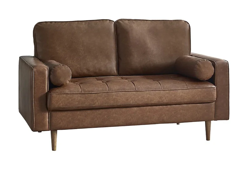 Henley 2 Seater Sofa with Bolster – Brown Tan Faux Leather - Image 5