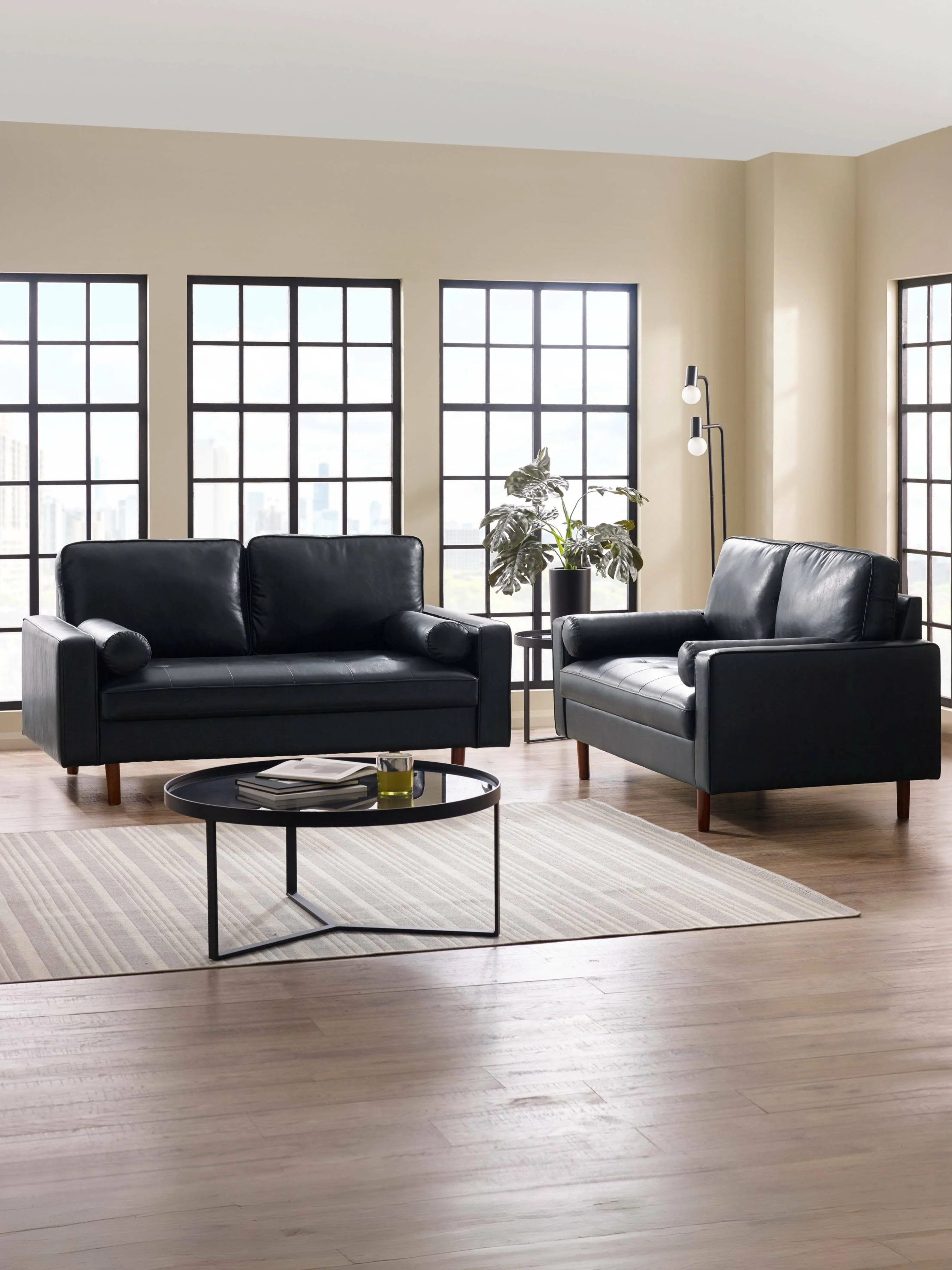 Henley Black Faux Leather 2 Seater Sofa - Image 2