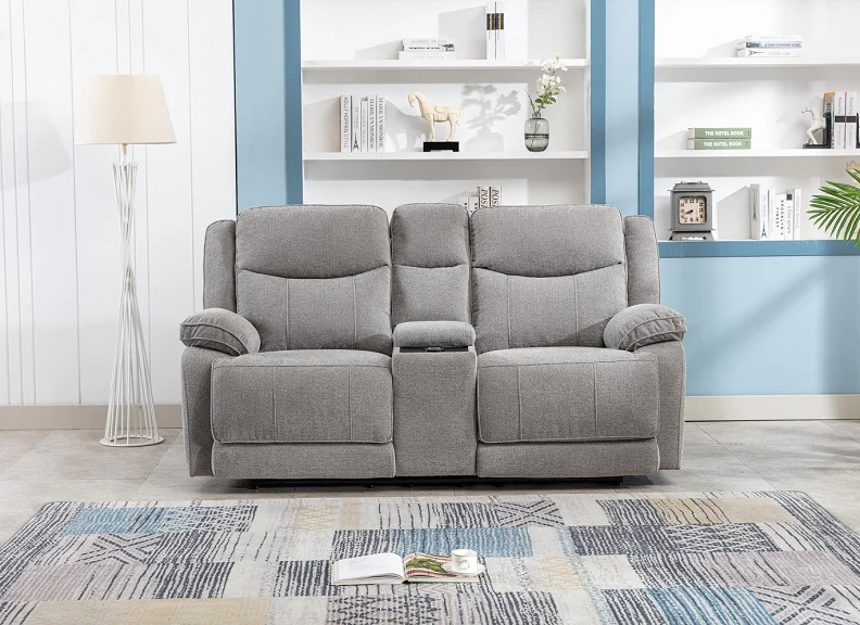 Herbert Powered 2PCP Sofa with Console – Grey Fabric Upholstery and USB Ports - Image 4